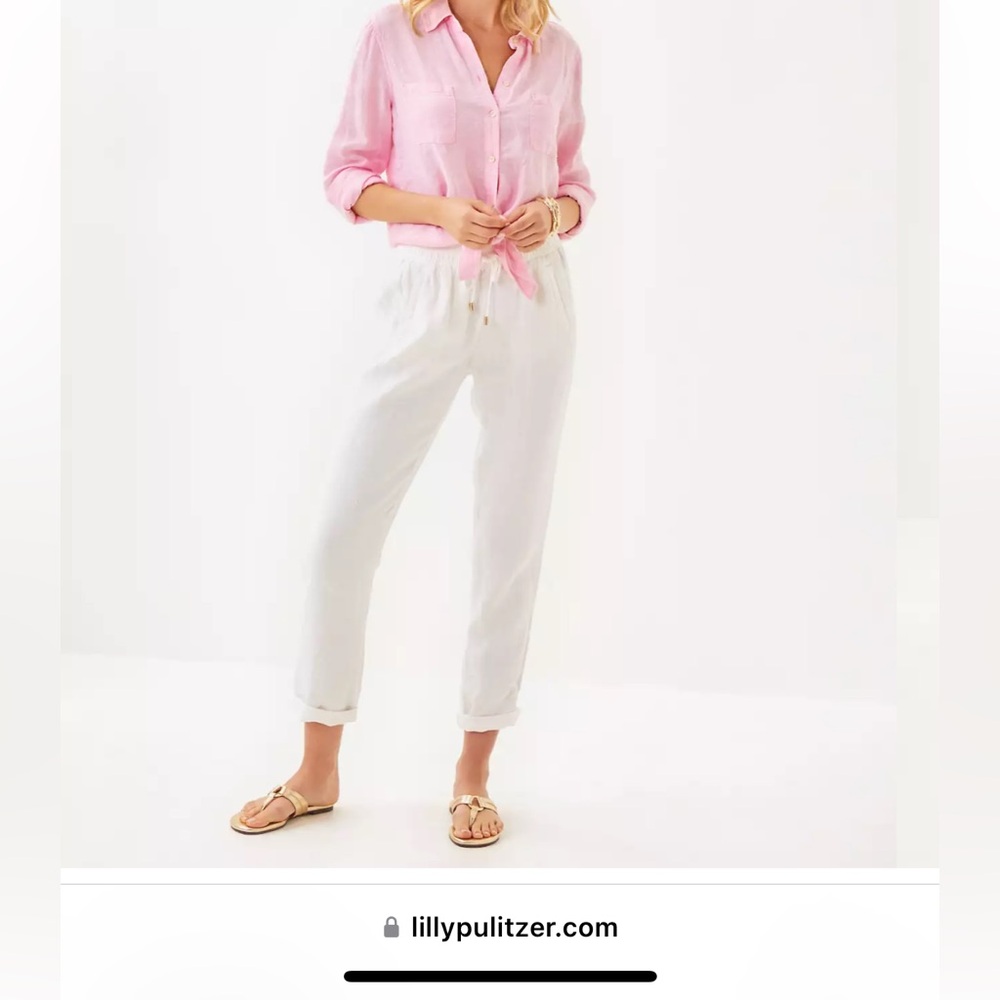Lilly Pulitzer White Linen Drawstring pants